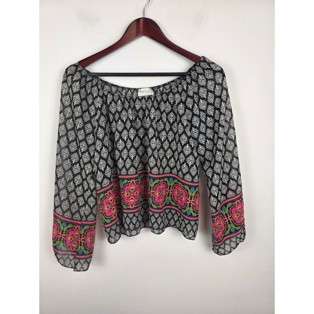 POETRY Black White‎ Off Shoulder Boho Festival Blouse Top Women's Size XL